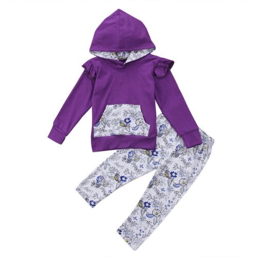 Infant Baby Boy Girl Purple Hoodie Tops Floral