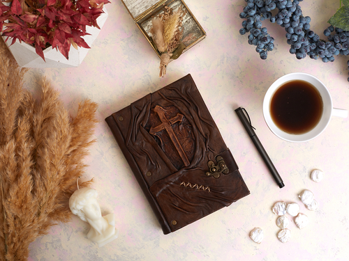 Christian Cross Design Craft Leather Notebook Journal Diary