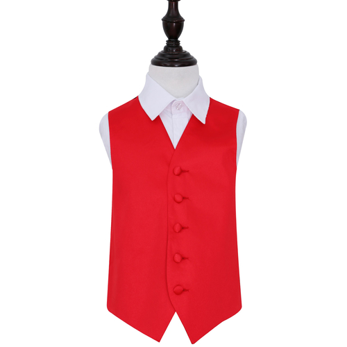 Plain Satin Waistcoat - Boys - Red, 24'