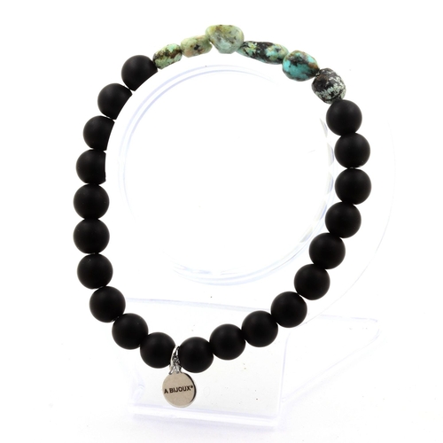 African Turquoise from Africa + Matte Black Onyx Bracelet 8 mm Beads.