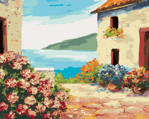 Paint by Numbers - HOUSE BY THE SEA AND FLOWERS