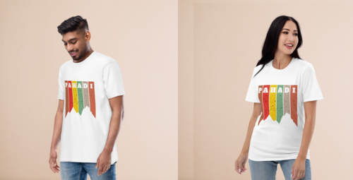 MEN PAHADI ROUND  NECK HALF SLEEVE PRINTED TSHIRT Size L color WHITE