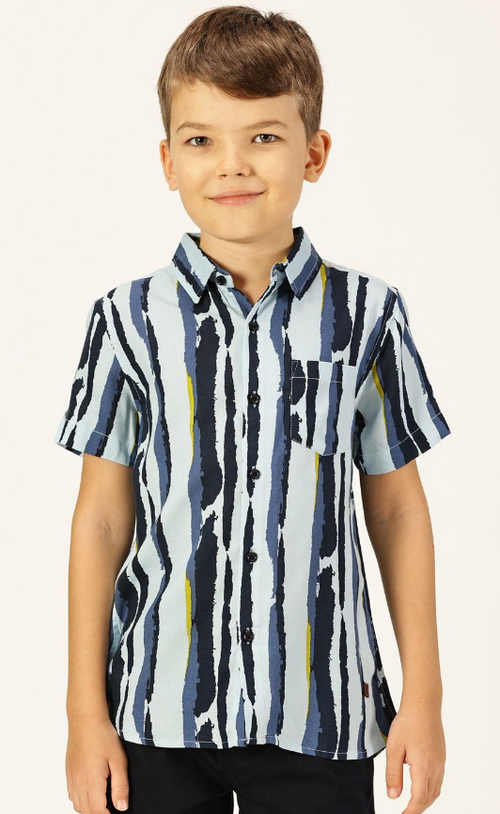 Boys Premium Spread Collar Abstract Printed Cotton Casual Shirt (Color