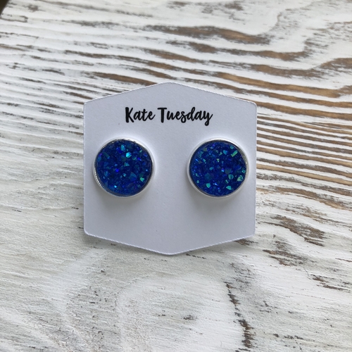 Blue Sparkle Druzy Earrings