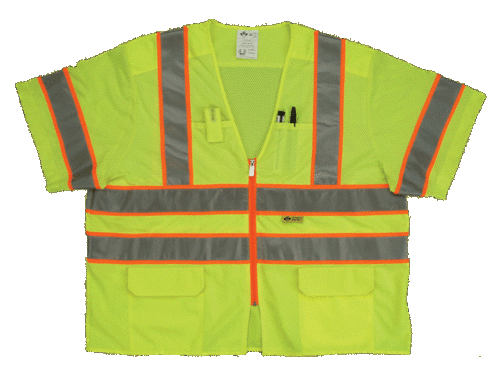 2W MS539C-3 M Class 3 Mesh And Solid- Ansi Vest - Lime- Medium