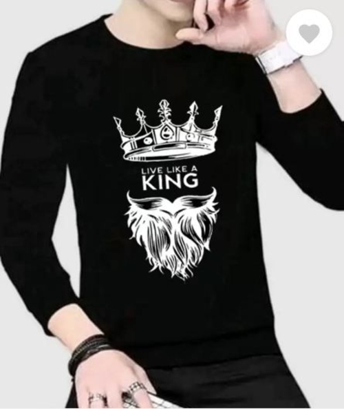 Men Printed, Typography Round Neck Polyester Black T-Shirt S