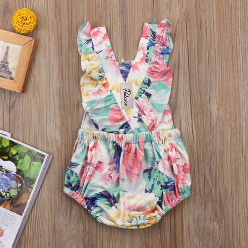 Newborn Baby Girl Floral Square Neck Bodysuit