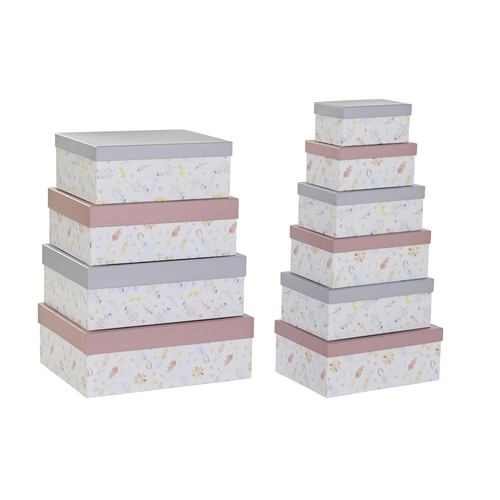 Set of Stackable Organising Boxes DKD Home Decor Pink Lilac