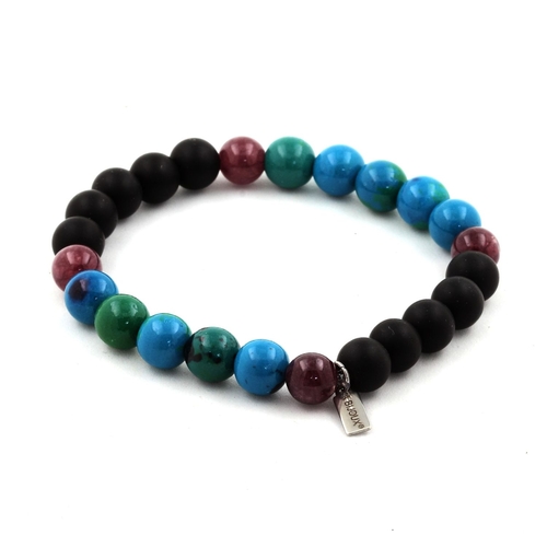 Lepidolite + Matte Black Onyx + Chrysocolla Bracelet 8 mm Beads.