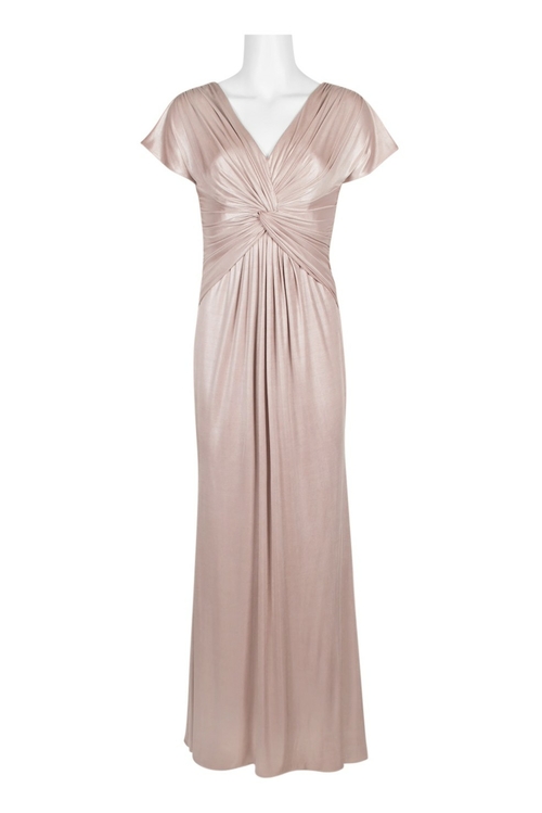 Adrianna Papell V-Neck Cap Sleeve Ruched Cross Front Concealed Zipper