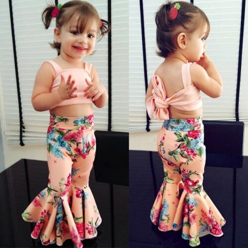 Kids Baby Girl Floral Bra Tops Bell bottoms Pants