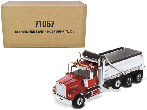 Western Star 4900 SF Dump Truck Red and Silver 1/50 Diecast Model by