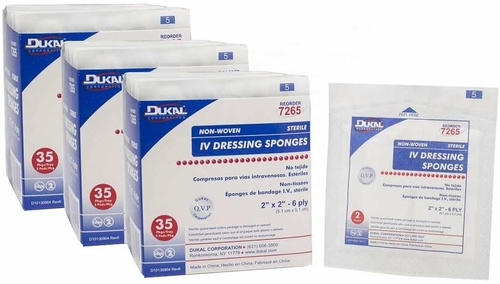 Dukal I.V. Dressing Sponges 2" x 2". Case of 1400 Pre-Cut Dressings