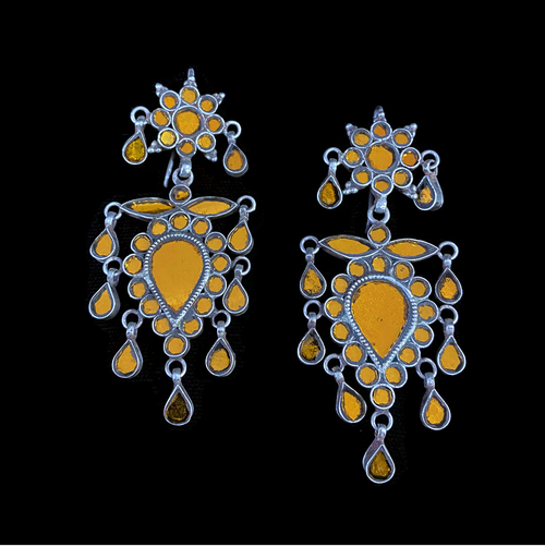 Traditional Rajasthani Yellow Color Glass Silver Earrings