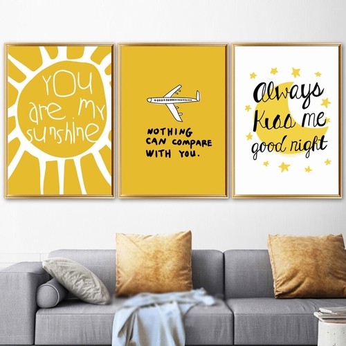 Cartoon Sunshine Airplane Moon Wall Art Canvas