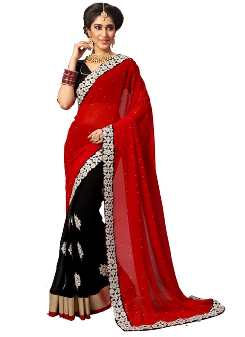 Red Color Georgette Saree with Blouse
