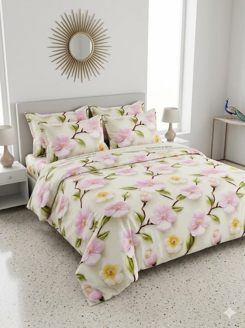 Main Floral Printed Double Bed Bedsheet with Pillow Covers image