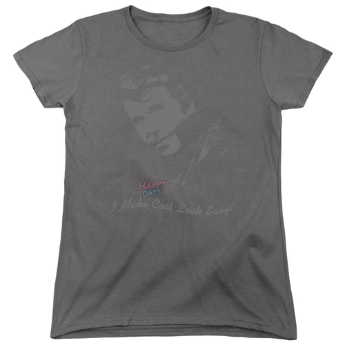 Trevco CBS138-WT-1 Happy Days & Cool Fonz Womens Short Sleeve T-Shirt&