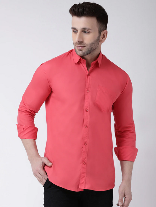 Men's Solid Slim Fit Cotton Casual Shirt PINK S