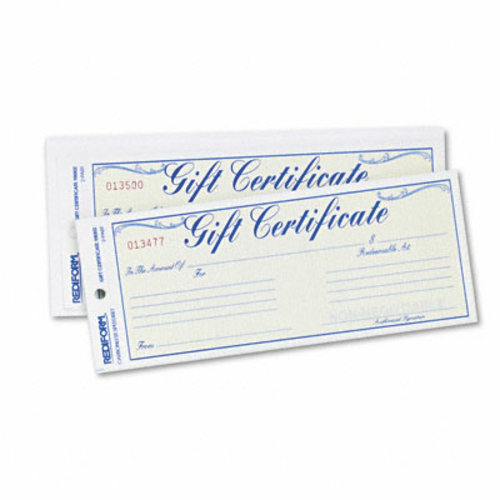 Rediform 98002 Gift Certificates with Envelopes  8-1/2w x 3-2/3h  Blue