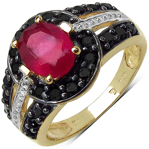 14K Yellow Gold Plated 2.56 Carat Genuine Glass Filled Ruby & Black