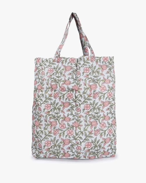 PINK ROSE PRINTED TOTE BAG