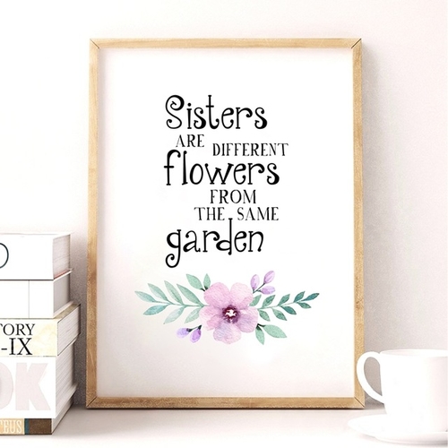 Sisters Are Flowers Quote Prints Wall Art Decor