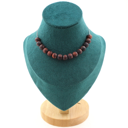 Matte red Tiger's Eye 8 mm 15 beads necklace stainless steel chain