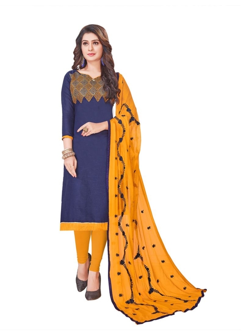 Generic Women's Slub Cotton Salwar Material (Blue,