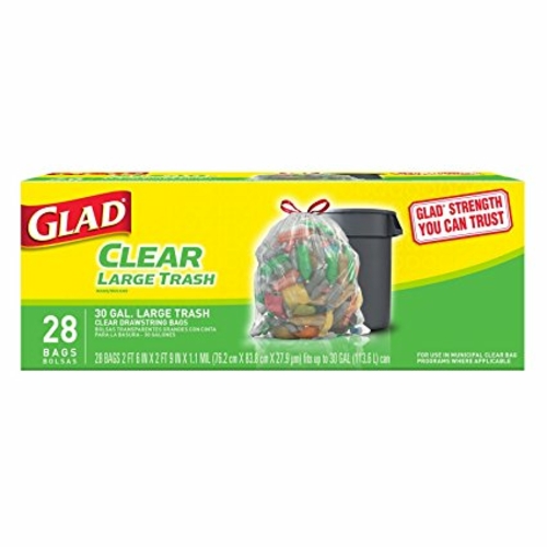 Glad 10012587785451 Recycling Drawstring Large Trash Bags - Clear