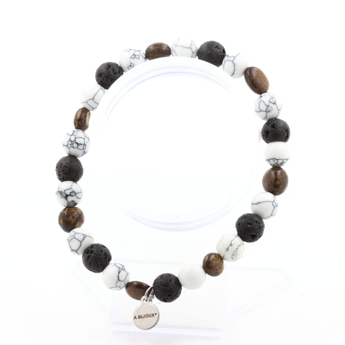 Bronzite from Brazil + Lava + Howlite 8 mm beads Bracelet. 