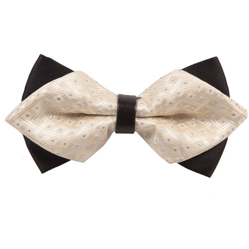 Diamond Tip Pre-Tied Bow Tie - Crisscrossed with Dots Ivory