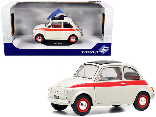1960 Fiat 500 L Nuova Sport Cream with Red Stripes 1/18 Diecast Model