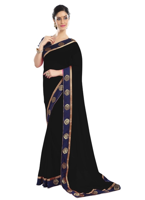 Generic Women's Chiffon Saree (Black, 5-6 Mtrs)