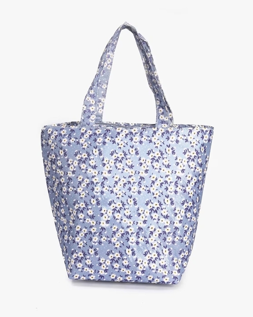 GREY BLUE FLOWER TOTE BAG