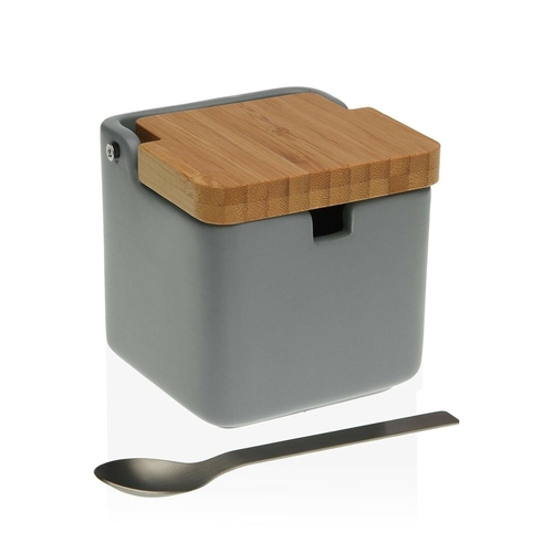 Sugar Bowl Versa Grey Ceramic Steel Bamboo Dolomite (8,5 x 8,7 x 8,5
