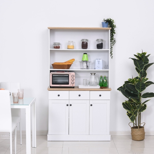 HOMCOM Freestanding Kitchen Pantry Hutch Bookcase with Drawers &