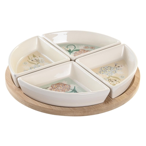 Snack tray DKD Home Decor 21,5 x 21,5 x 1 cm Beige White Stoneware