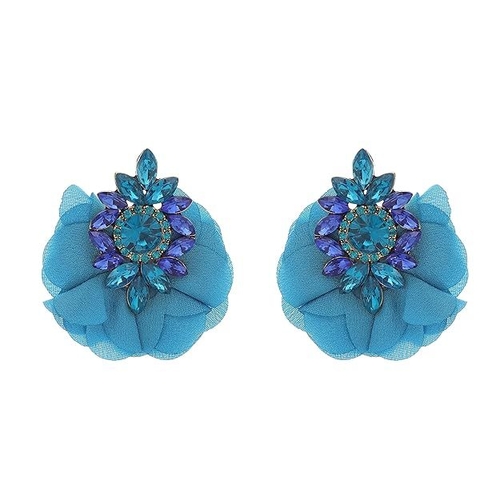 Gemstone Flower Petal Blue Earrings Fabric Drops & Danglers, Hoop