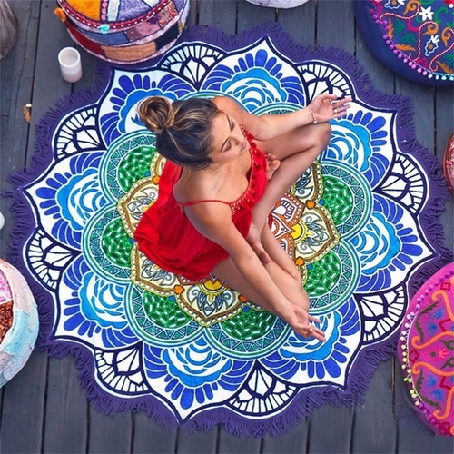 New Round Beach Towel Tapestry Tassel Decor With