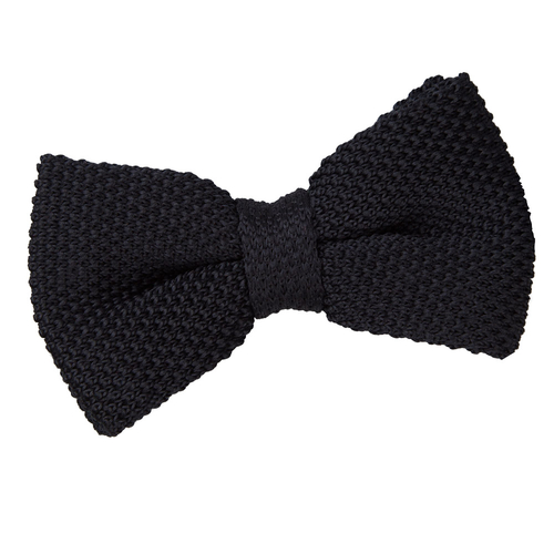 Plain Knitted Pre-Tied Bow Tie - Black
