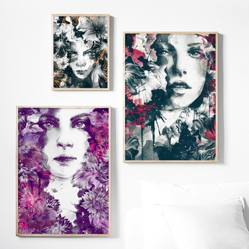 Main Watercolor Flower Sexy Girl Wall Art Canvas image