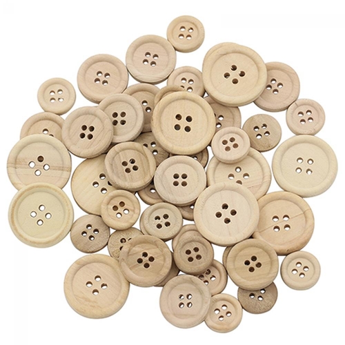 50Pcs/Lot DIY Mixed Wooden Buttons Natural Color