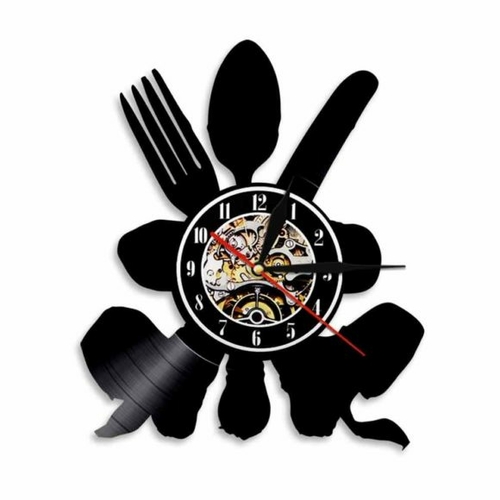 KNIFE AND SPOON KITCHEN DECOR HANDMADE VINYL RECORD WALL CLOCK