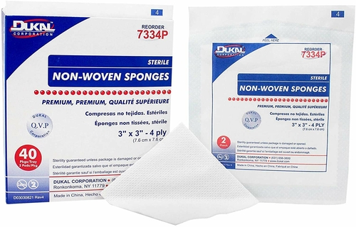 Dukal Non-Woven Sponges 3" x 3". Pack of 80 Sterile Super Absorbent