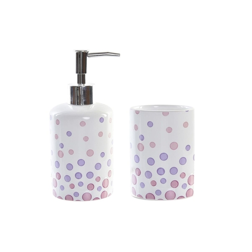 Bath Set DKD Home Decor White ABS Dolomite Polka dots 7 x 7 x 17,5 cm