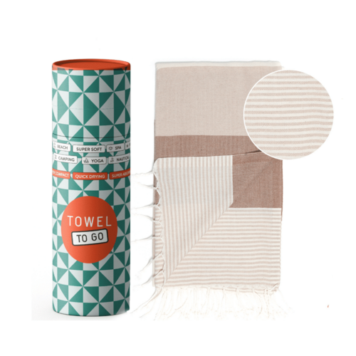 Beach Pool Hammam Towel, Beige - Brown in Gift Box