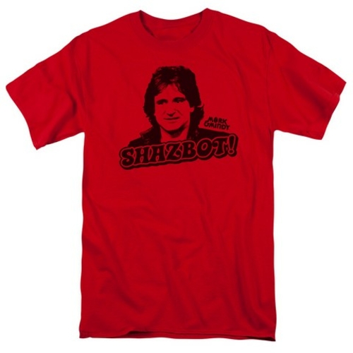 Trevco Mork & Mindy-Shazbot - Short Sleeve Adult 18-1 Tee - Red- Small