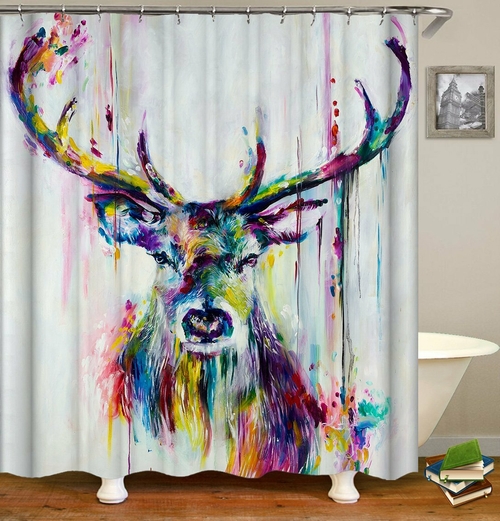 Colorful Deer Painting Shower Curtain