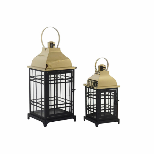 Lantern DKD Home Decor Crystal Black Golden Metal (16 x 16 x 36 cm) (2